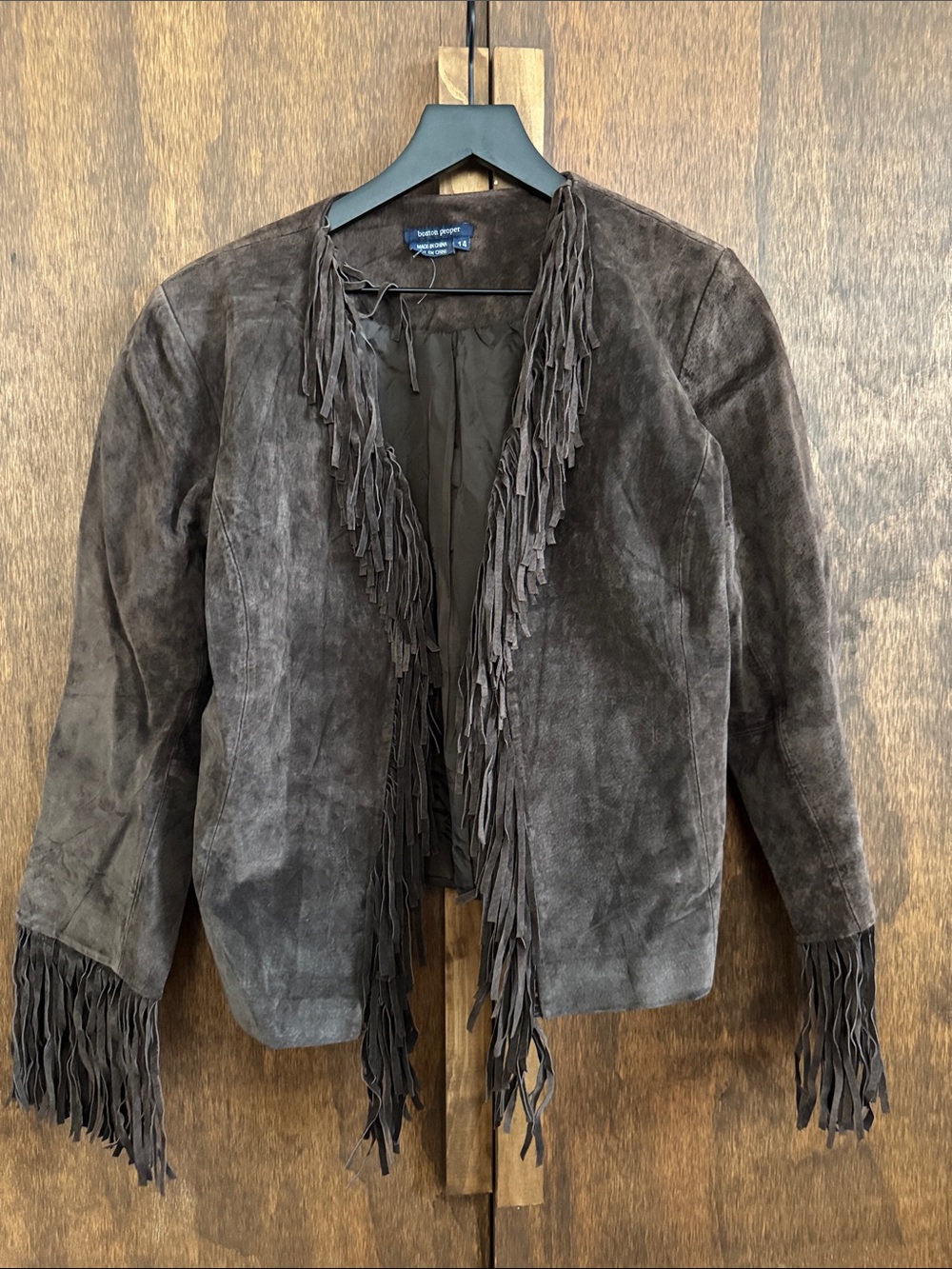 Boston Proper Dark Brown Suede Fringe Jacket